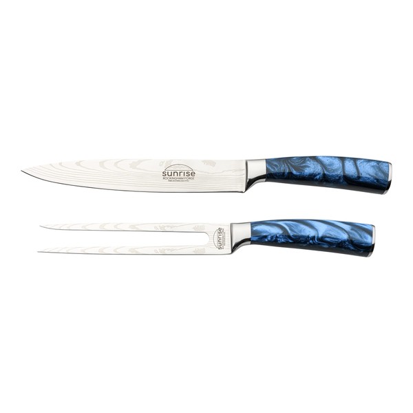 Rockingham Forge Sunrise Collection Carving Knife and Fork Set, Premium Stainless Steel with Resin Handles, Blue RF-2120/2BL