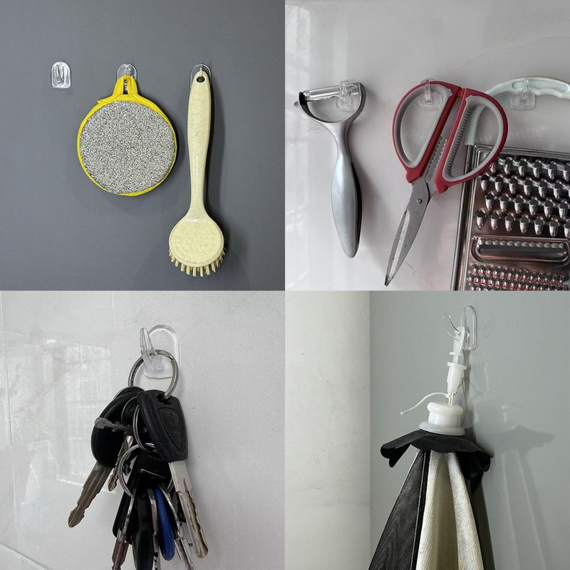 YMCLUB 30 PCS Clear Adhesive Wall Hooks - Transparent Acrylic,