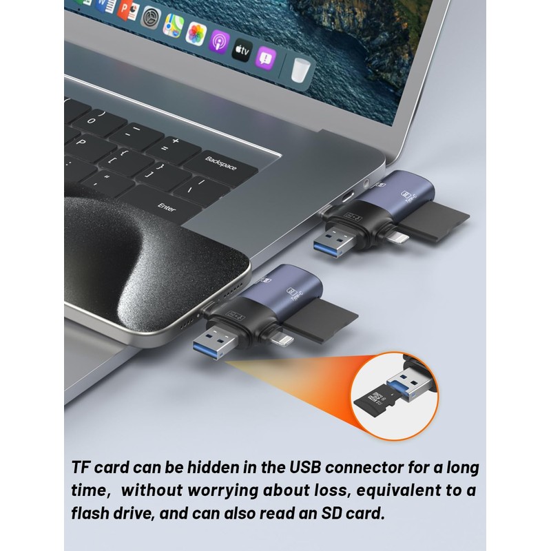 4-in-1 ZOIOT Card Reader, Suitable for ios/3.0USB-c/USB-A Multi-Interface Devices, Supports