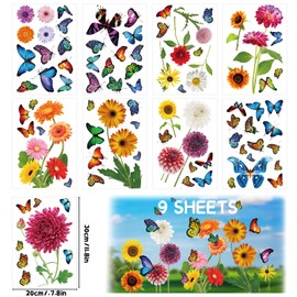 BBLIKE Spring Window Stickers 9 Sheets of Reusable Window Stickers Spring Easter Self-Adhesive Butterfly Flowers Window Sticker for Window Decor Children's Room Party Accessories(Butterfly)