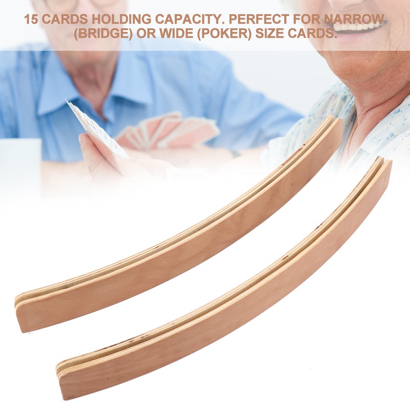 2pcs Wooden Pocker Stand Hands Free Playing Card Organizer Base