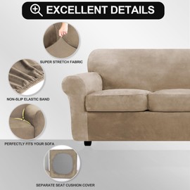 FestiCorp Sofa Cover, Velvet Couch Covers for Dogs, Stretch Sofa Slipcovers, Thick Furniture Covers for Pets, Washable Chair Cover, Armchair, Camel