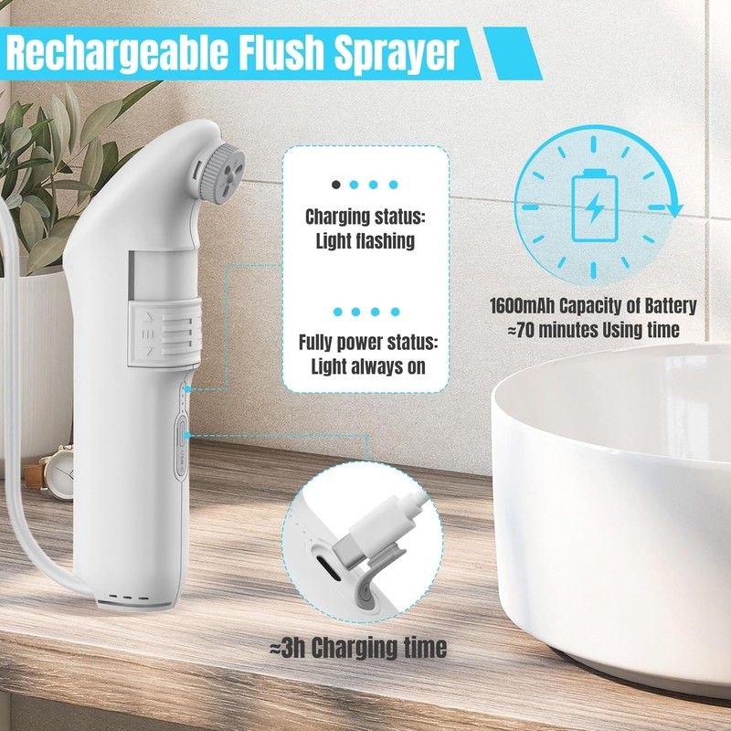Teabelle Portable High Pressure Electric Bidet with 2.5L Water Bottle,