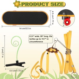FOWSRHRG Adjustable Tortoise Leash and Funny Skateboard Set with Curly Grass Decor, Harness and Training Skateboard for Turtle Bearded Dragon Pet Toys(fit for Turtles with a Back Length of 5.1-6.3'')