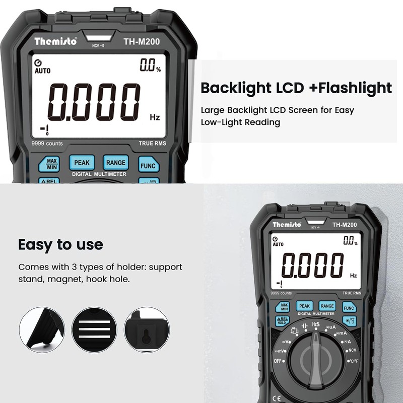 Themisto AC/DC Current, Autorange Digital Multimeter (Black) (TH-M200)