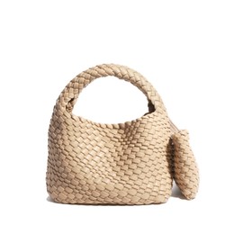 JINMANXUE Fashion Handbag For Women, Woven Tote Bag Bucket Composite Bag Knitting Chain Bag, Crossbody Shoulder Bag Purses, khaki
