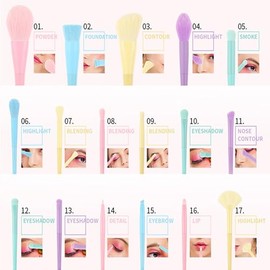 17 Uds Brochas de Maquillaje, Colores Caramelo, Tubo de Aluminio Suave y Grueso, Kit de Brochas Cosméticas, para polvo, contorno, rubor, resaltador, s