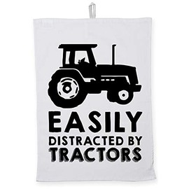 Hippowarehouse Easily distracted by tractors Tea Towel Eco Printed Dish Cloth Kitchen accessory 50cmx70cm 100% Cotton