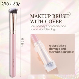 GLO&RAY Angled Concealer Brush with Cap – Flat Top Synthetic Makeup Brush for Under Eye, Spot Coverage, Travel Size Concealer Blending Tool for Liquid & Cream Application (Pink)
