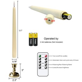 DRomance LED Flameless Flickering Window Candles with 10-Key Remote and Timer, Battery Operated Ivory 11" Realistic 3D Wick Purple Flame Christmas Thanksgiving Decor Candles(Set of 6, Gold Holders)