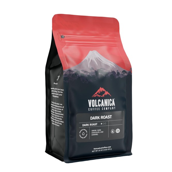 Volcanica Coffee, Café tostado oscuro, grano entero, tostado fresco, 16 onzas