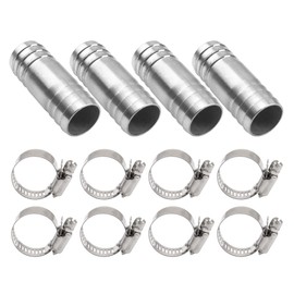 Rrina 4Pcs 1in 304 Stainless Steel Hose Barb Splicer Mender Union Air Water Fuel Coupler Fitting with 8Pcs Hose Clamp