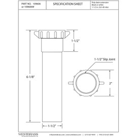 Westbrass 109606 1-1/2" x 6" Poly Slip-Joint Bath Waste Extension Tube, Black