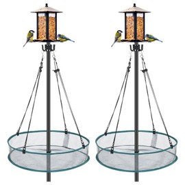 LemonRoad 2 Sets Bird Seed Catcher for Outdoors Feeder 20'' Wild Bird Feeding Tray Hanging Platform Feeding Hoop with Holes Fits 1'' Pole Seed Catcher for Finch Garden Backyard