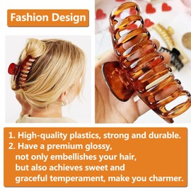 Pack of 3 Plastic Hair Claw Clips, 11 cm Large Hair Clips, Vintage Simple Non-Slip Hair Clips, Hair Pin Thick Hair Claw Clips Accessories for Women Girls, Black, Brown, Clear Crystal