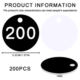 bssmmai 200 Pieces Engraved Plastic Number Plates, 1-200 Numbered Tags, Key Chains Beehive Labels with Hole, ID Tags for Organizing and Sorting (Black)