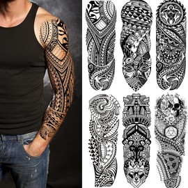 Fake Totem Sleeve Tattoos Stickers 6-Sheet Full Arm Tribal Totem Temporary Tattoos Sleeves for Adult Women Makeup - Specification: 6 Sheets
