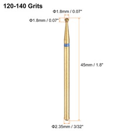 sourcing map 10pcs 120-140 Grits Diamond Grinding Bit 1.8mm Ball Head 2.35mm Shank 1.8mm Length Titanium Plated Stone Sanding Drill Bits Rotary Tool for Nails Grinding Polishing