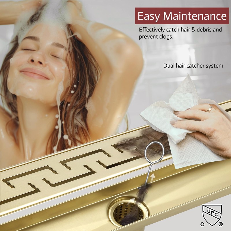 MUSCHBATH Linear Shower Drain, 28 inch Brushed Gold