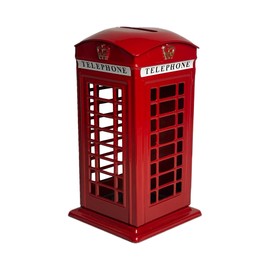 LILAJ Small Classic Red Telephone Booth Money Box, Metal Piggy Bank for Home Decoration, Souvenir Keepsake British Collectible Travel Memento Thoughtful Gift Iconic London Landmark Safe with Coin Slot
