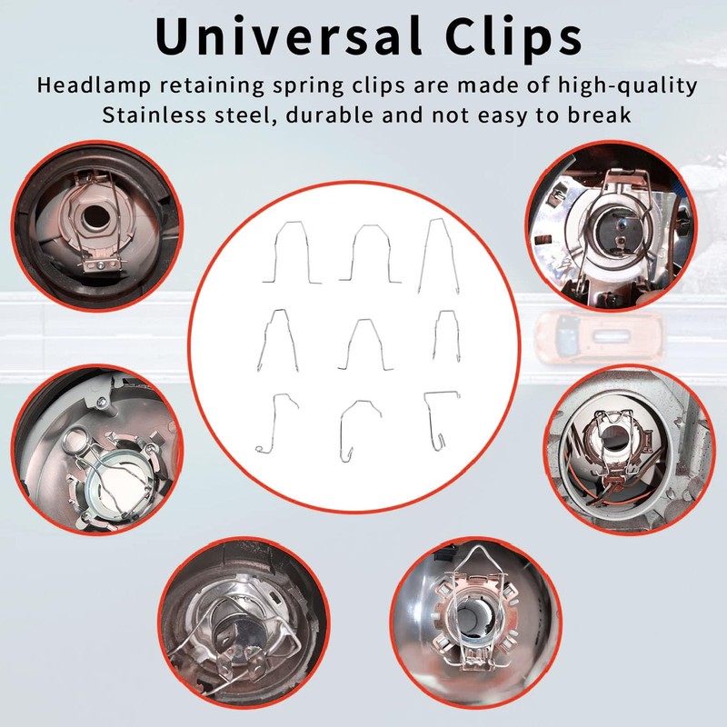 9pcs Bulb Retaining Spring Clips, Universal Headlight Retainer Spring Clips