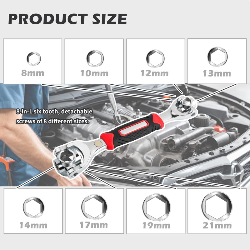carleef 9.84" 8-in-1 Magnetic Lug Wrench with 8mm-21mm Socket,360° Rotating