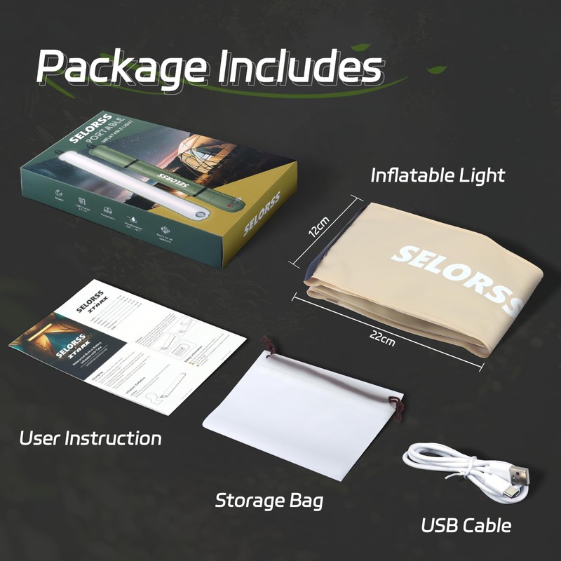 SELORSS Inflatable Outdoor Camping Light, Meets IP66 Waterproof Standard, Provides