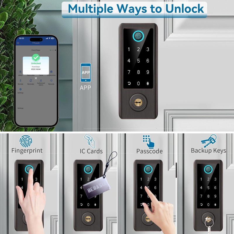 BEBASIA Smart Fingerprint Door Lock with Handle Set, Full App