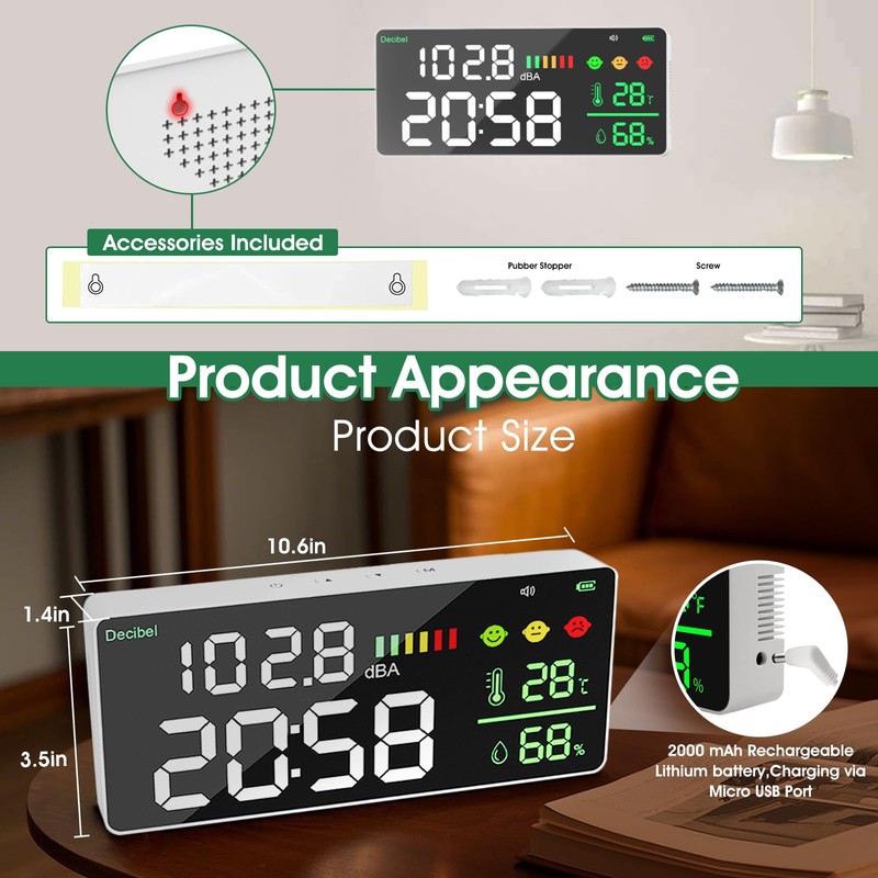 Decibel Sound Meter LED Screen Brightness Adjustment 30-130dBA Sound Level