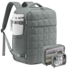 LOVEVOOK Large Travel Backpack for Women, TSA Carry on Bag for Airplanes, 40L Personal Item Backpack Travel Essentials with 3 Packing Cubes, Waterproof Puffer Laptop Bag for Weekender Overnight Green