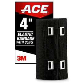ACE 4 Inch Elastic Bandage with with Clips, Black, Great for Leg, Shoulder and More, 1 Count