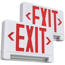 SASELUX Exit Sign with Adjustable LED Pipe, Exit Signs with Emergency Lights Bar Combo, Compact Hardwired Exit Sign with Battery Backup，Red Led Emergency Exit Light for Business , 120V/277VAC,UL Listed,Top/Side/Wall Mount (2 Pack)