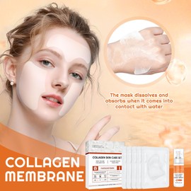 Miioto Collagen Mask, Soluble Collagen Film, Pack of 15 Collagen Firming Mask + 60 ml VC Mist Kit, Anti-Ageing Mask Face, Make Our Skin Tight and Smooth, Without Fine Lines (A)