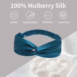 ZLYC Mulberry Silk Headband Elastic Twist Knotted Head Bands for Women's Hair, Solid Mineral Blue