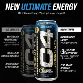 Cellucor C4 Ultimate x WWE | Pre Workout Sugar Free Energy Drink | Tri-Stim Experience with 300mg Caffeine + TeaCrine + Dynamine | Ruthless Raspberry | 16oz (Pack of 12)