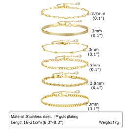 LDUDU 6 Pieces Bracelets Charm Bracelet Set Jewellery Women's Stainless Steel Bracelet Women's Bracelet Charm Bracelet Silver Gold Bracelet for Women, One size, Stainless Steel, Cubic Zirconia