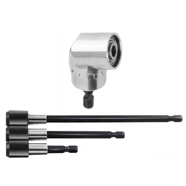 NUZAMAS Right Angle Drill 105 Degree Driver Extension Power Screwdriver Attachment 1/4inch Hex Magnetic Bit Socket Holder Adaptor and 3PCS Hex Shank Extension Set