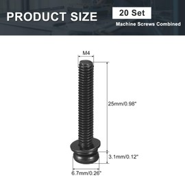 sourcing map M4 x 25mm Carbon Steel Phillips Pan Head Machine Screws Bolts Combine with Spring Washer and Plain Washers 20pcs