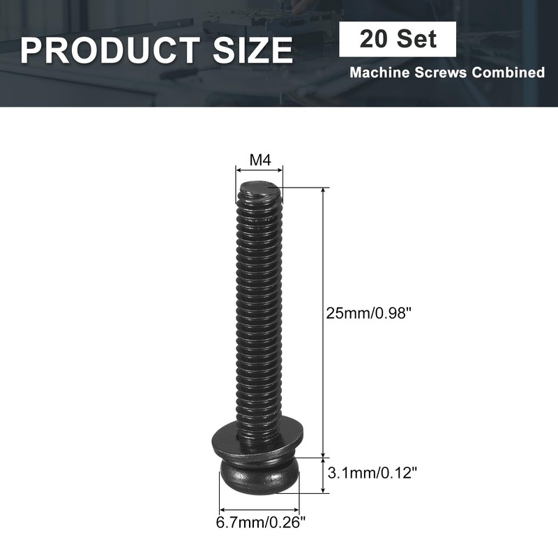 sourcing map M4 x 25mm Carbon Steel Phillips Pan Head