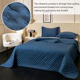 DOWNCOOL Quilt King Size, 3 Pcs Soft King Quilt Bedding Set, All Season Lightweight Bedspread Coverlet, Blue King Size Quilt(106"x96") & 2 Pillow Shams(20"x36"+2")