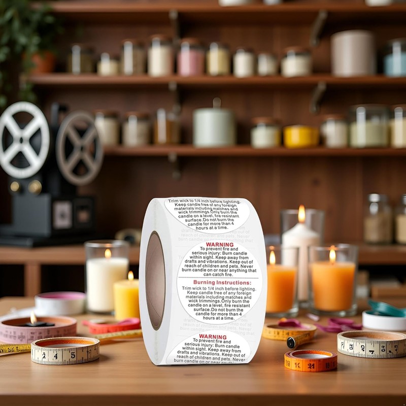 500Pcs White Candle Warning Labels, Candle Jar Container Stickers Candle