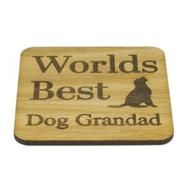 Worlds Best Dog Grandad Oak Veneer Coaster – Gift for Grandad from the Dog – Great gift for new puppy Grandpa – fun from the dog – Special Birthday present for Gramps from Doggy.