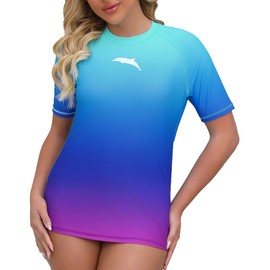 Halcurt UV Shirt, Women's Short-Sleeved Rash Guard UPF 50+ Swimming Shirt, Quick-Drying Swimming Shirt, M-XXL