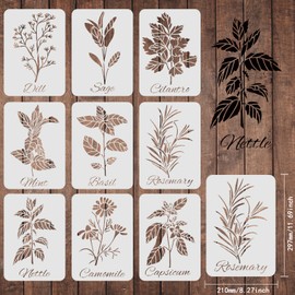 FINGERINSPIRE 9 PCS Leaf Stencils Template 11.7x8.3 inch Plastic Plant Drawing Painting Stencils Dill,Sage,Cilantio,Mint Pattern Stencils Leaves Stencils for Painting on Wood, Floor, Wall and Tile