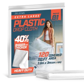 12 x 10 FT 1 Pack Extra Large Painter’s Plastic Drop Cloth Painting Sheet-Light and Durable Dust Cover-Clear Plastic Sheet-Plastic Sheeting-Plastic Cover-Paint Drop Cloth- Plastic Floor Protector