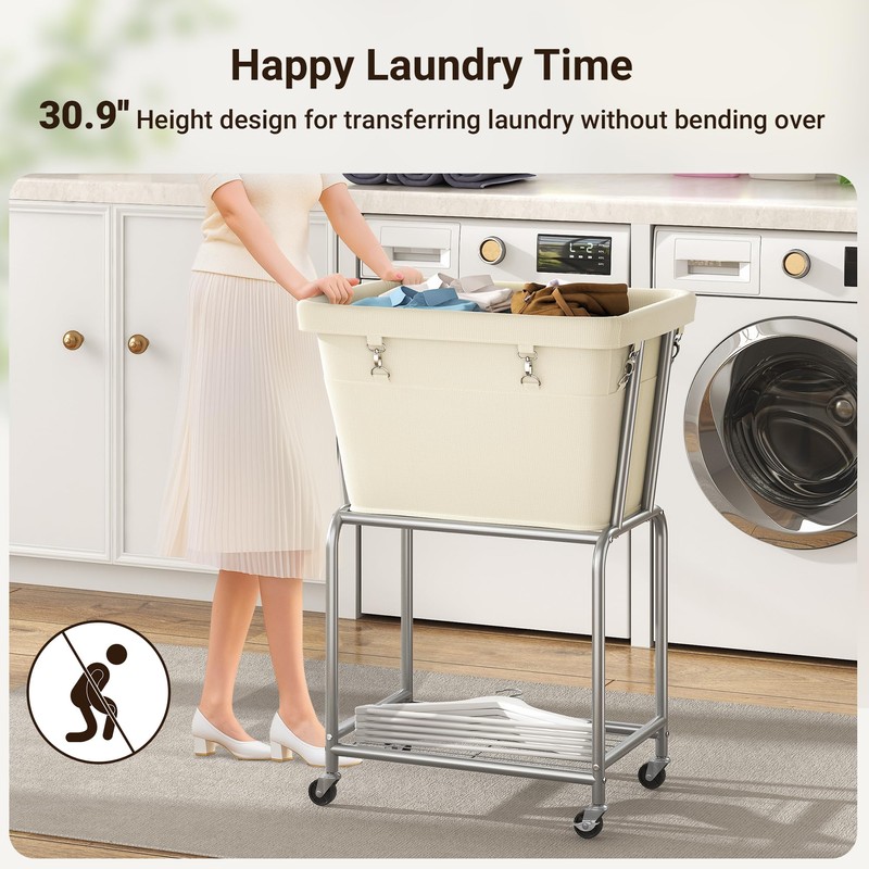 ELYKEN Rolling Laundry Hamper with Wheels, Laundry Cart with Removable