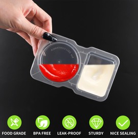 25 Set Reusable Snack Containers with Lid, 2 Compartment Plastic Condiment Containers for Refrigeration, Portion Control, Outdoor Takeaway Sauce, Meal Prep Lunch Snack Pack Box for Kids and Adults
