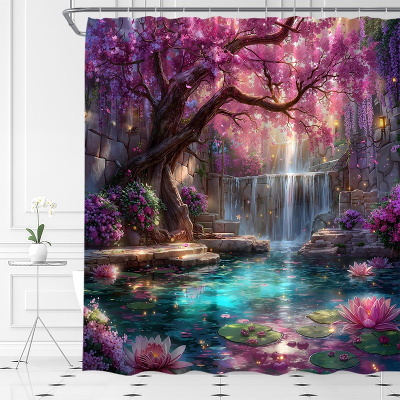 HWSSHW Enchanted Forest Shower Curtain Fairy Tale Tree Fantasy Garden