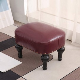 Kelendle Small Foot Stool for Living Room Brown Leather Stool Vintage Upholstered Footrest Rubber Wooden Foot Rest Stool Sofa Stool for Foot Rest Purple