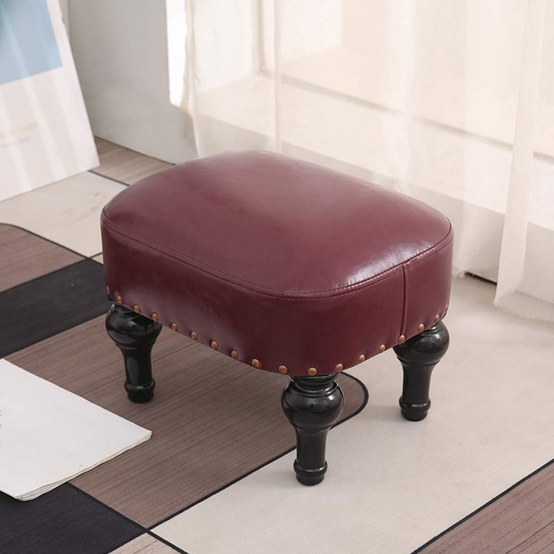 Kelendle Small Foot Stool for Living Room Brown Leather Stool